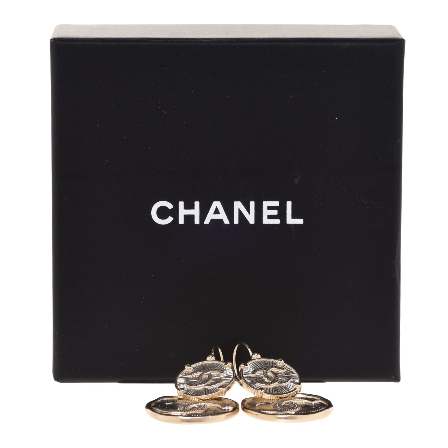 Metal Round CC Medallion Drop Earrings Gold