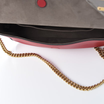 Fendi Vitello Grace Glazed Fabric FF 1974 Double F Shoulder Bag Fragola Mogano Panna 5 of 10