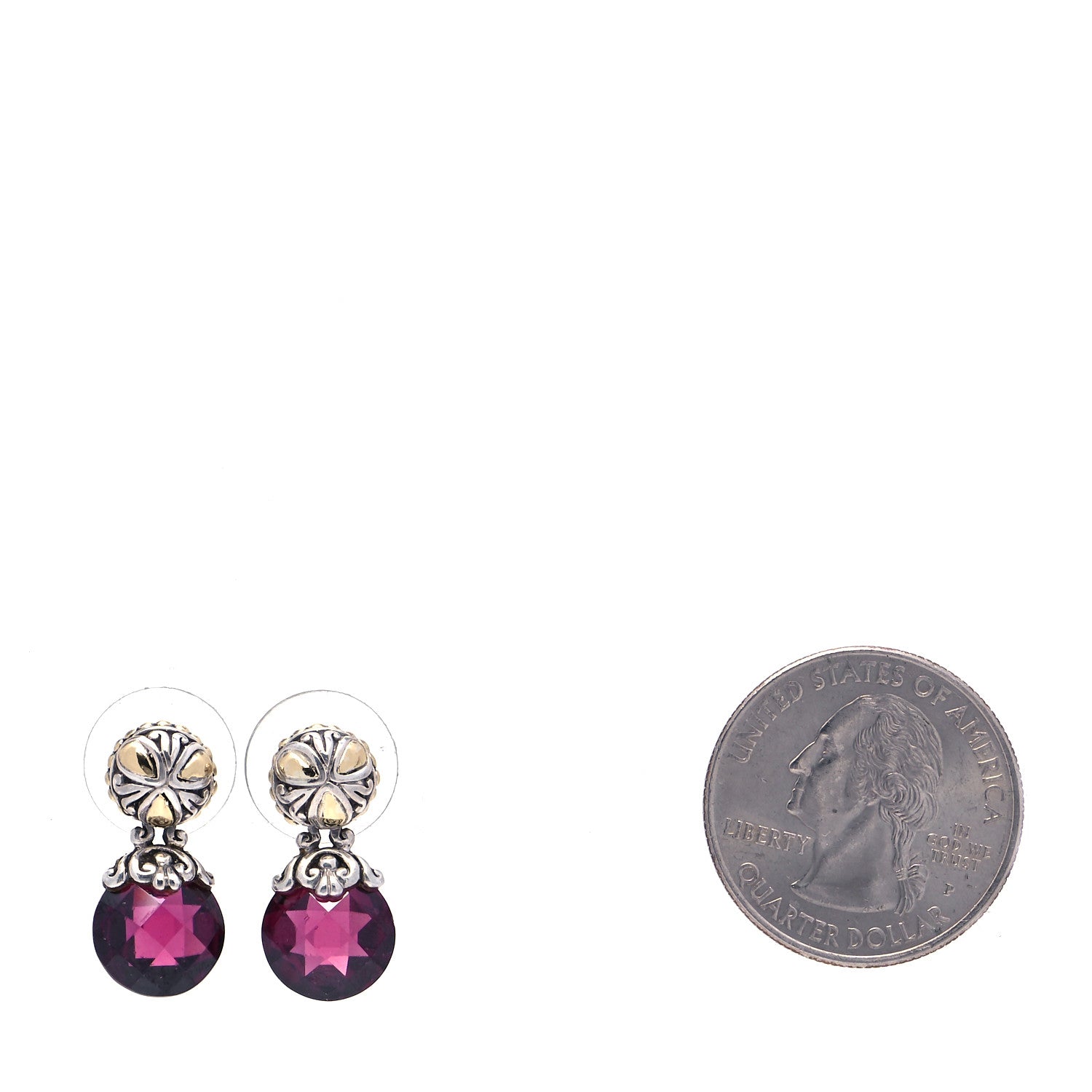 John Hardy Sterling Silver 18K Yellow Gold Rhodolite Garnet Drop Earrings 2 of 5