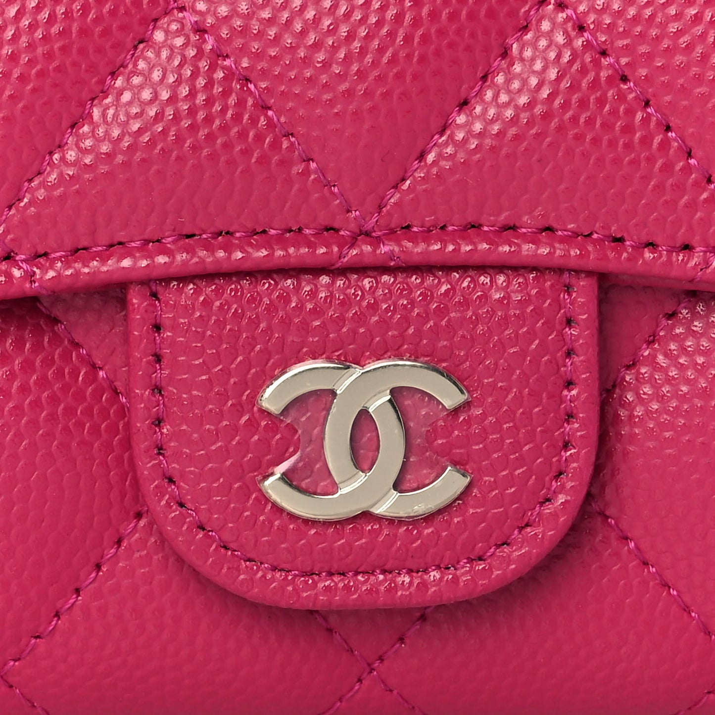 Caviar Quilted Flap Card Holder Wallet Fuchsia