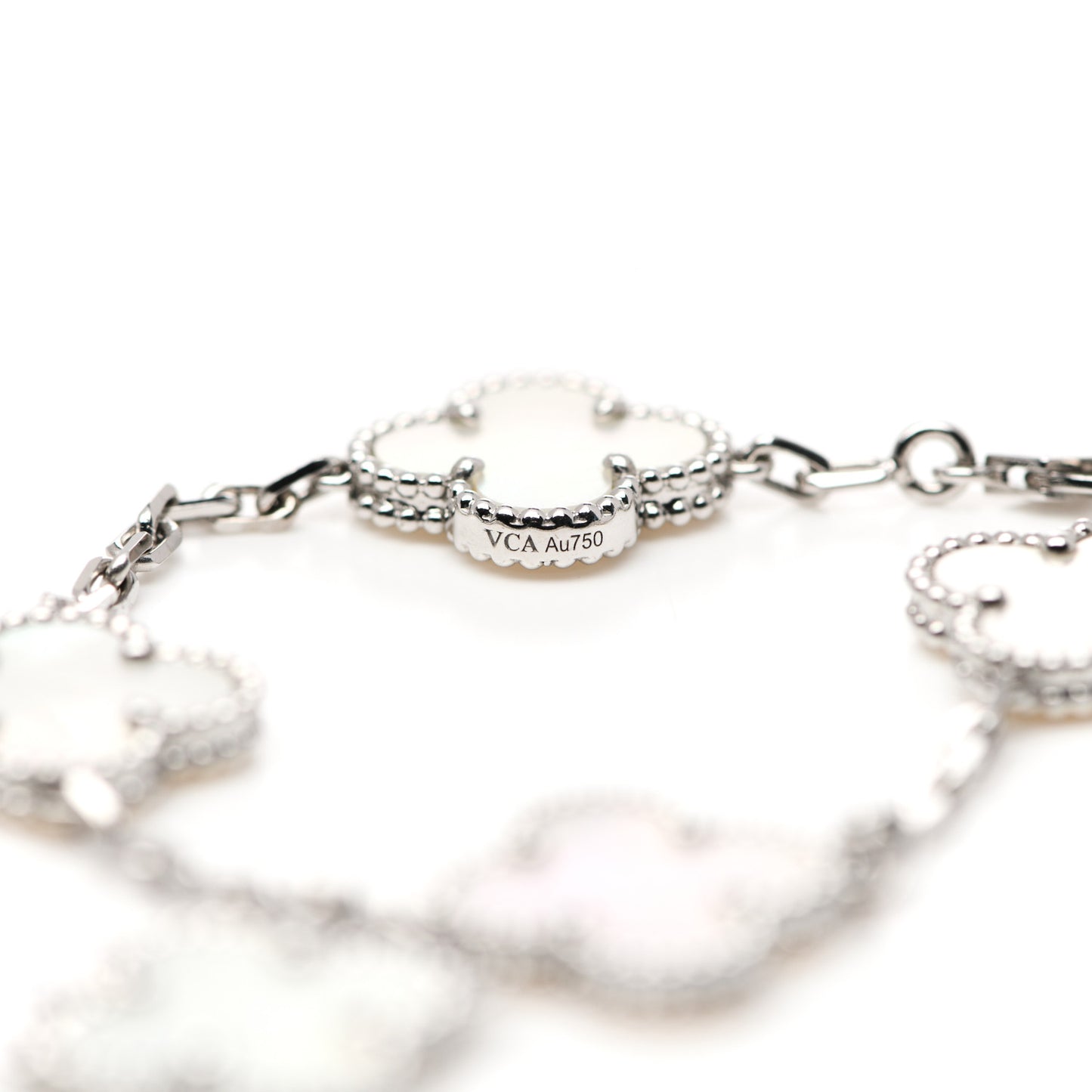 18K White Gold Mother of Pearl 5 Motifs Vintage Alhambra Bracelet