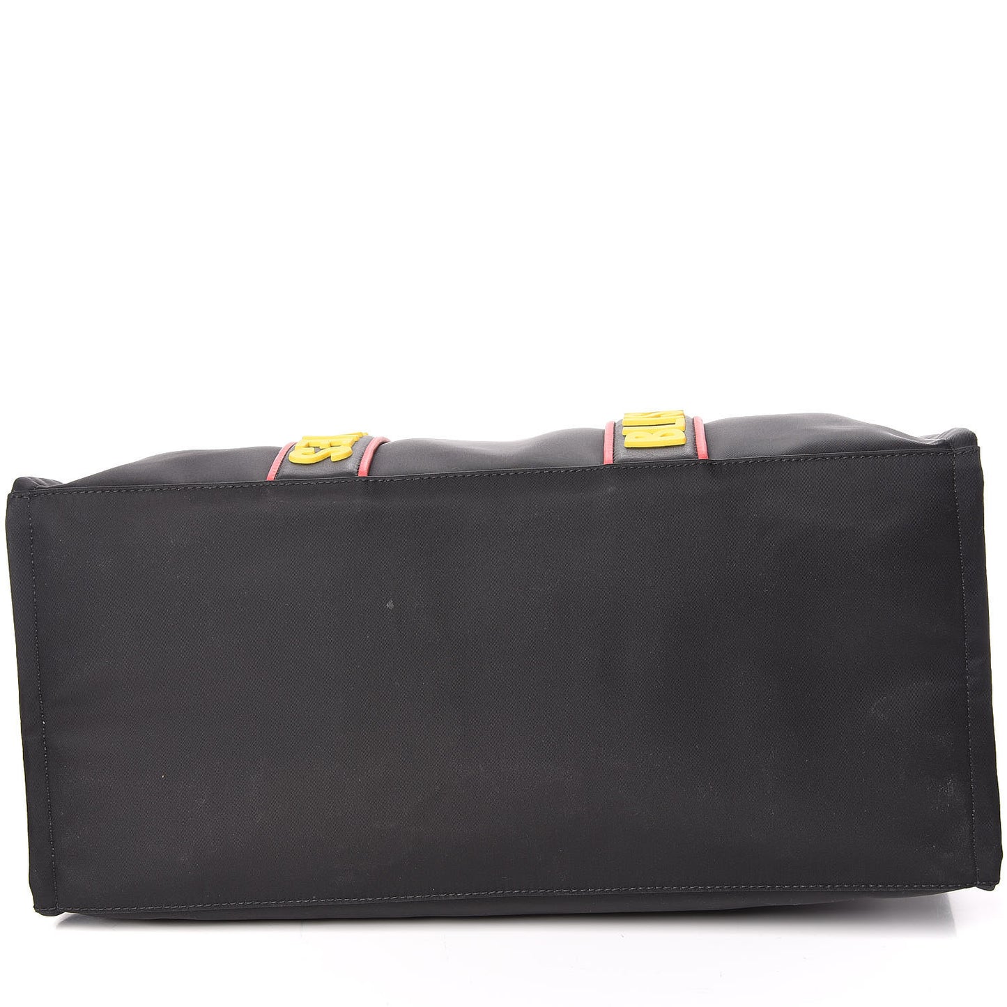 Nylon Calfskin Vocabulary Shopping Tote Black
