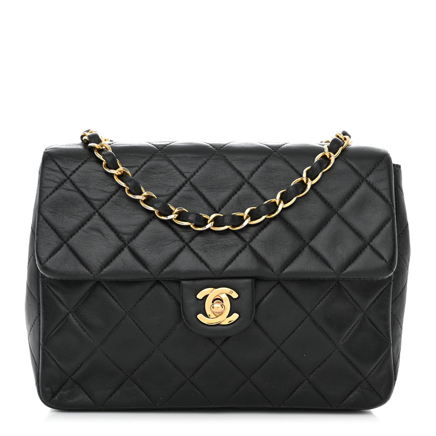 Lambskin Quilted Small Single Flap Bag Black