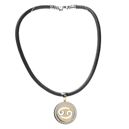Bulgari 18K Yellow Gold Stainless Steel Calfskin Tondo Cancer Zodiac Pendant Necklace 3 of 4