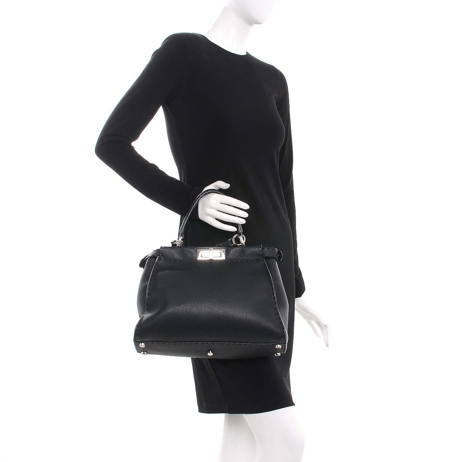 Fendi Cuoio Romano Selleria Bi-Color Medium Peekaboo Iconic Satchel Black Mou 3 of 10