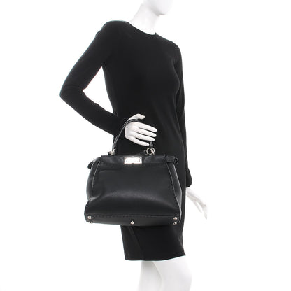 Fendi Cuoio Romano Selleria Bi-Color Medium Peekaboo Iconic Satchel Black Mou 3 of 10
