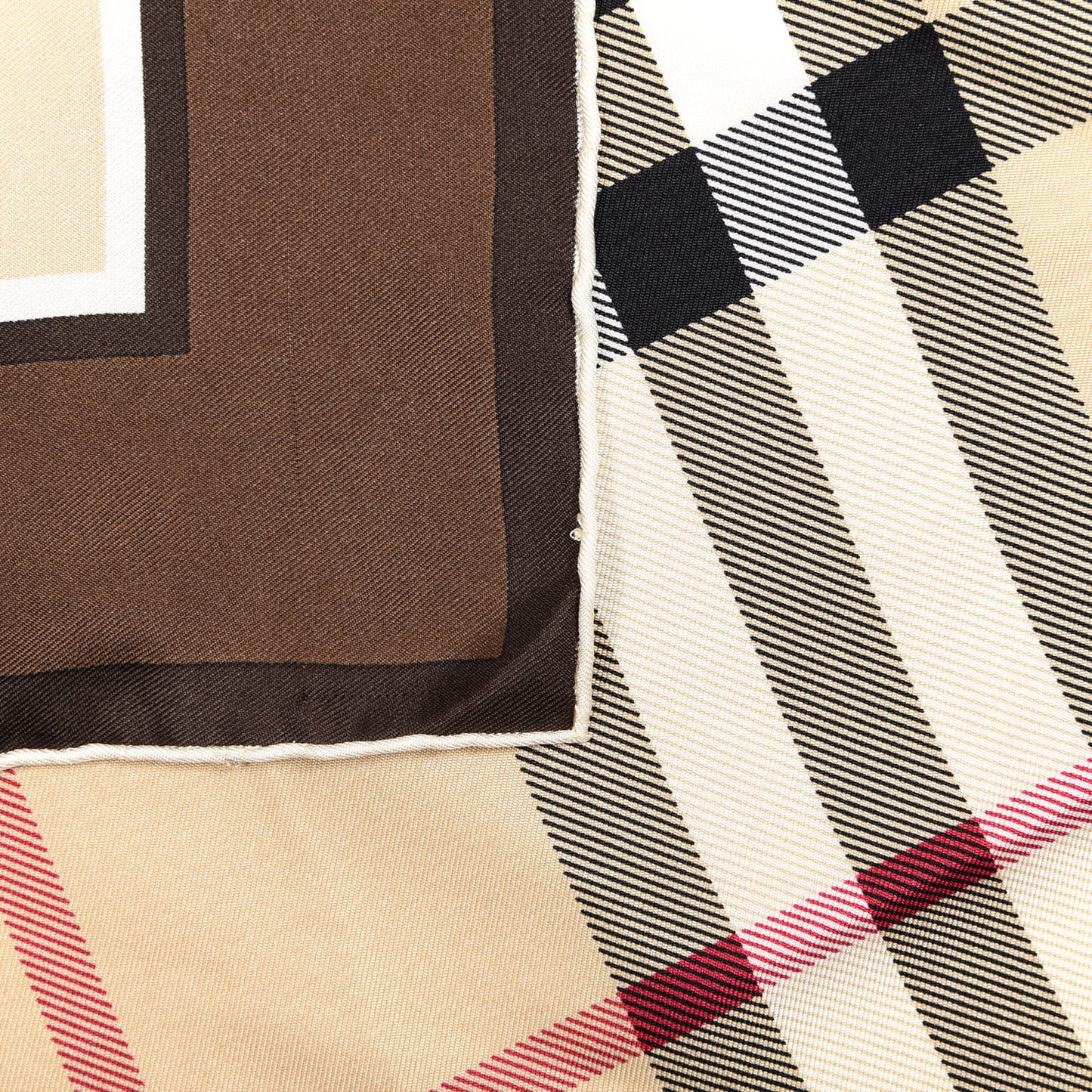 Silk Haymarket Check Square Scarf Brown Beige