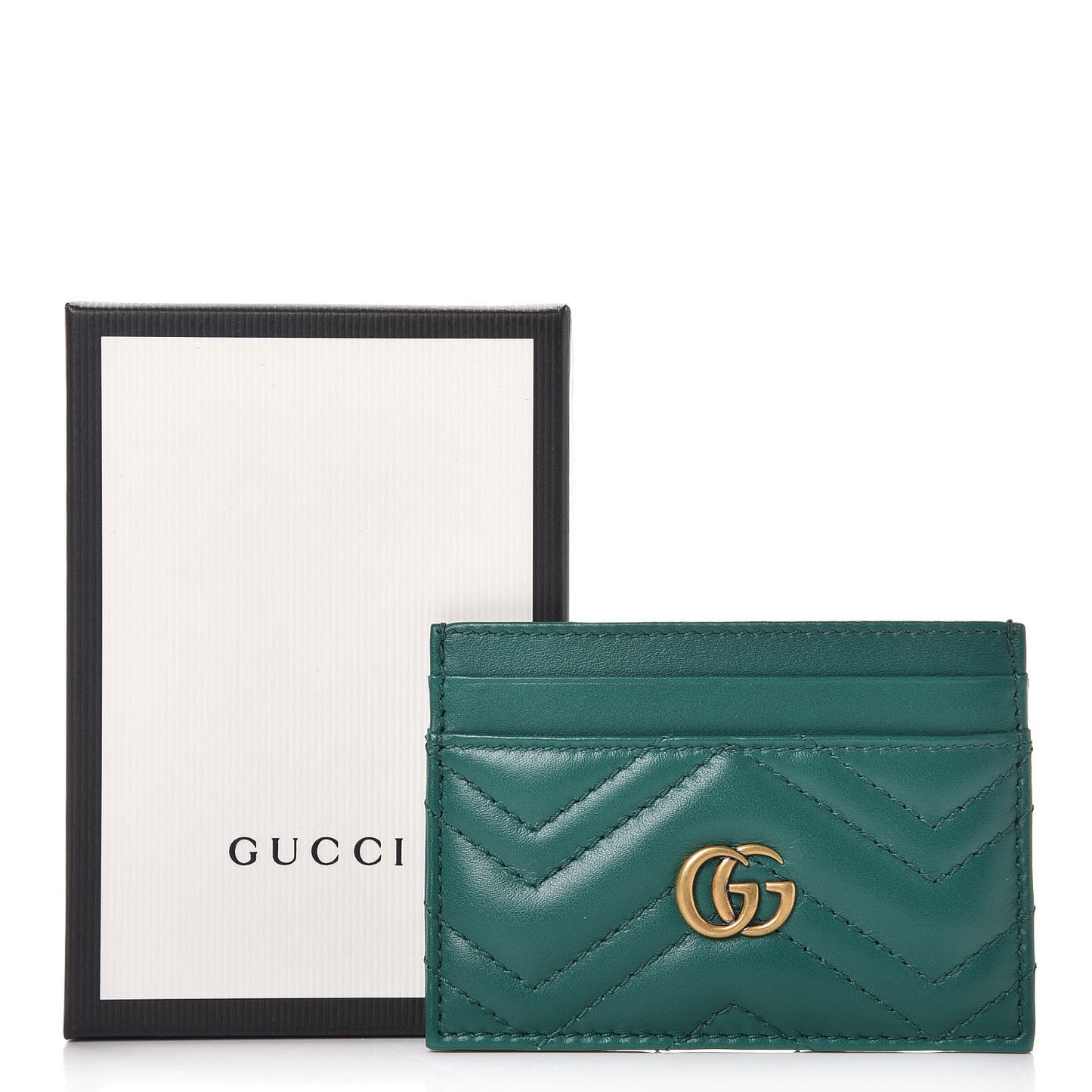 Calfskin Matelasse GG Marmont Card Holder Emerald Green