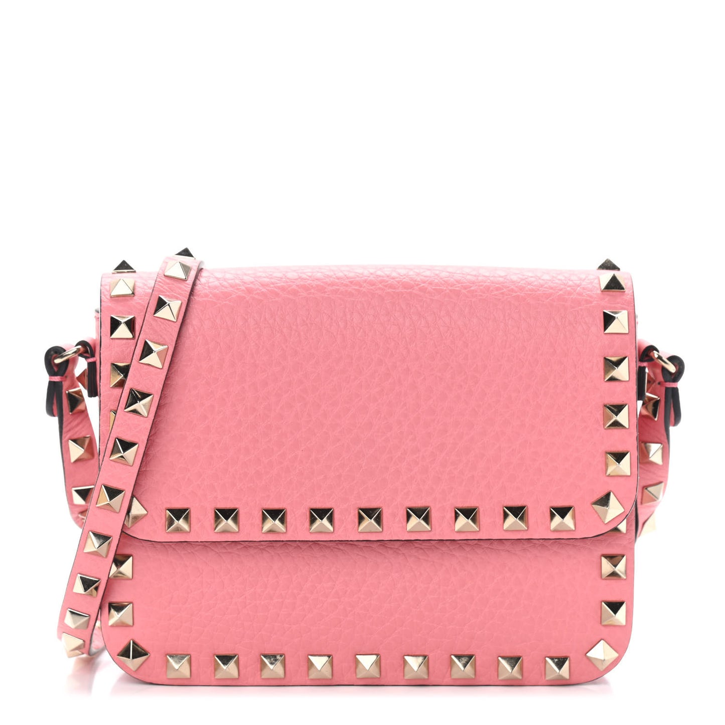 Pebbled Calfskin Rockstud Flap Crossbody Bag Paradise Rose