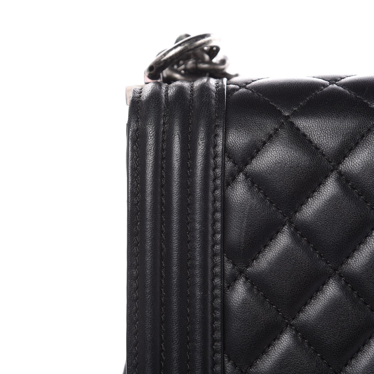 Lambskin Quilted Large Boy Flap Black