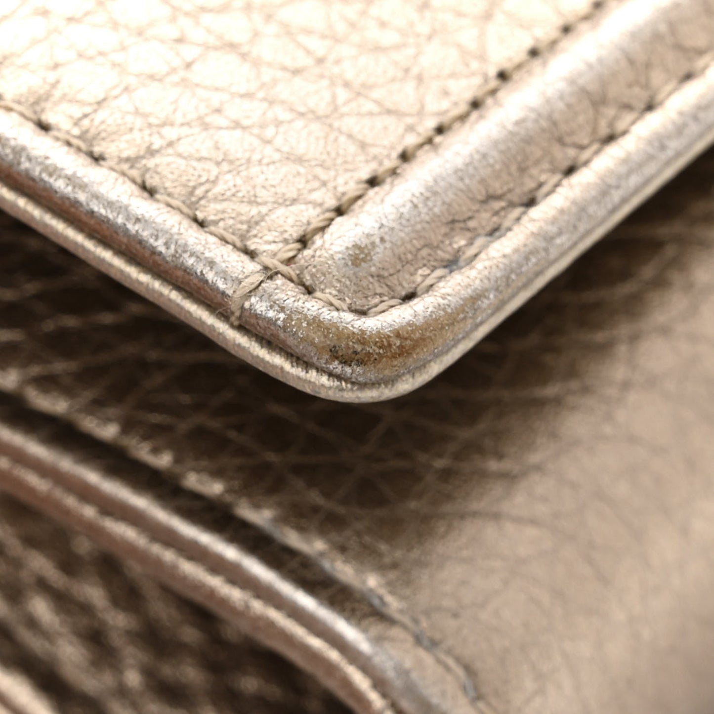 Metallic Grained Calfskin Diorama Croisiere Chain Wallet Gold