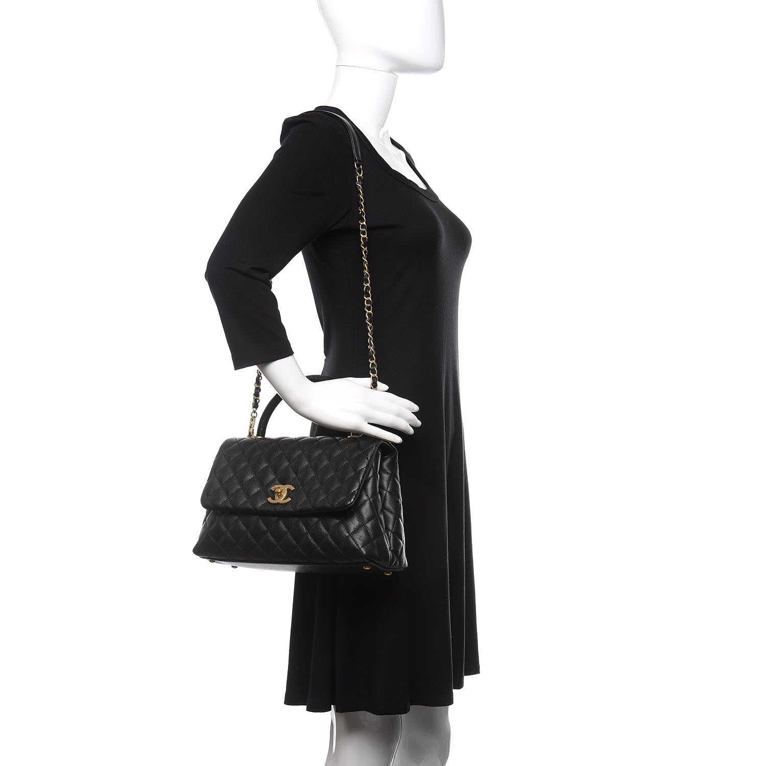 Chanel Caviar Lizard Embossed Quilted Small Coco Handle Flap Black 2 of 10