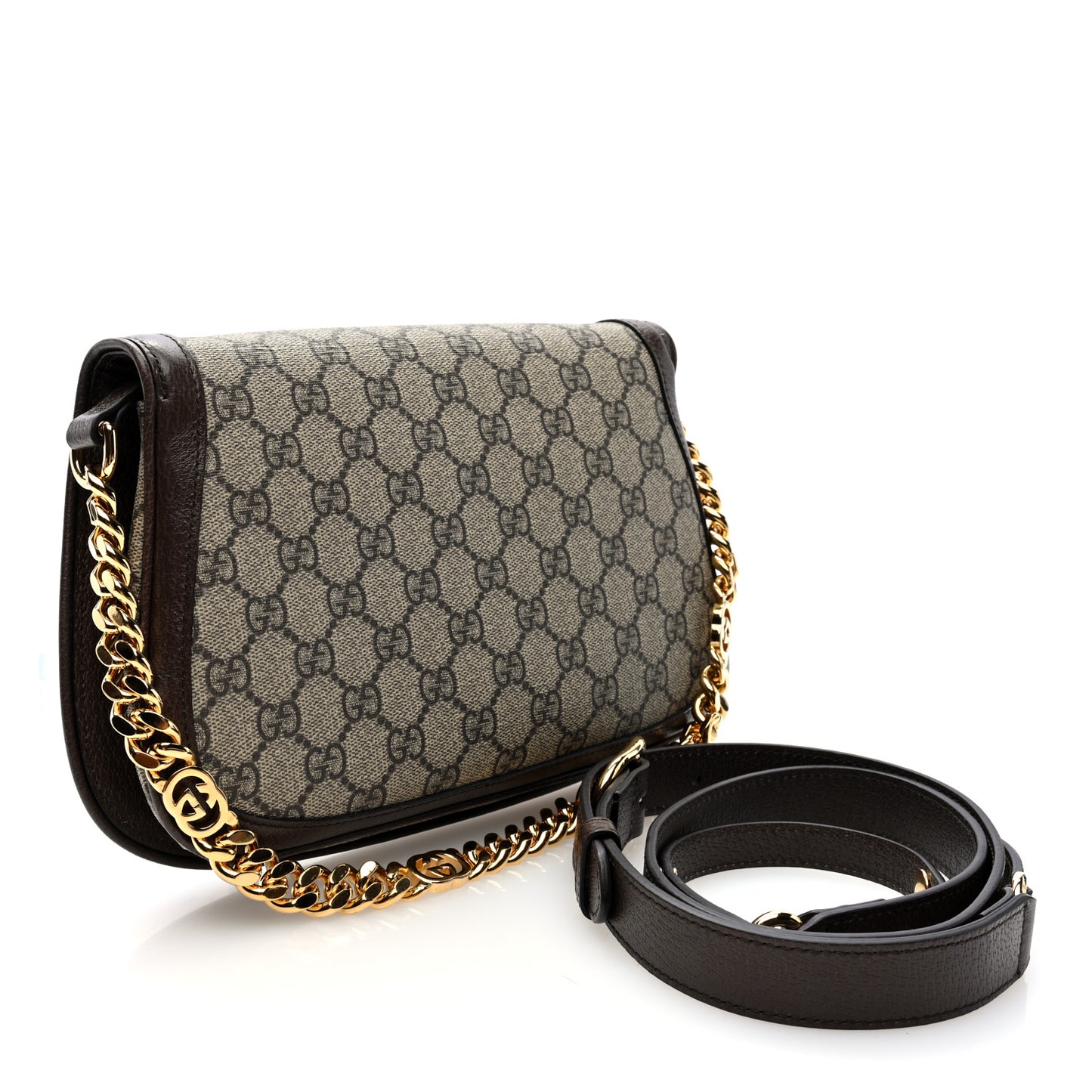 GG Supreme Monogram Textured Dollar Calfskin Blondie Chain Shoulder Flap Bag Beige Ebony New Acero