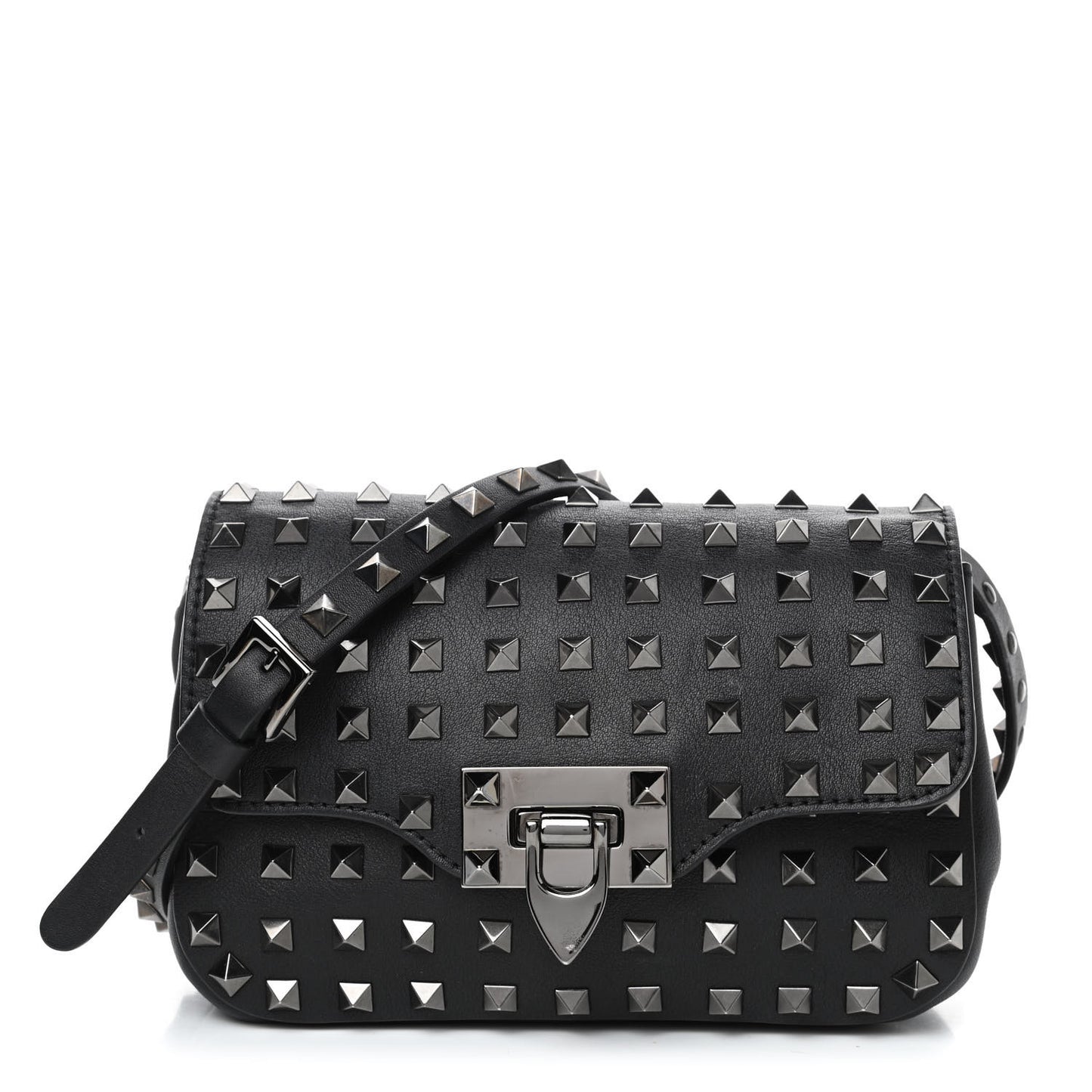 Vitello Mini Rockstud All Over Flap Saddle Crossbody Bag Black