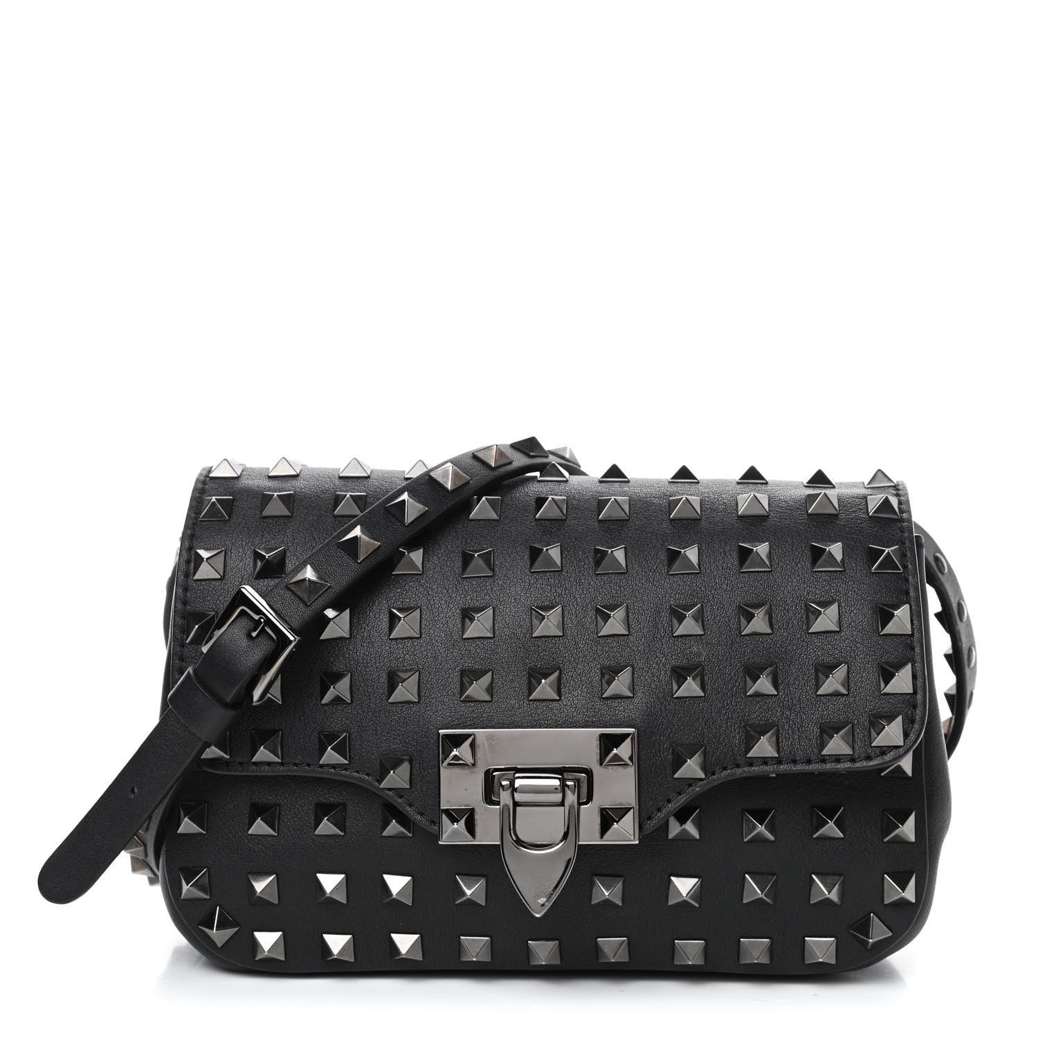 Valentino Garavani Vitello Mini Rockstud All Over Flap Saddle Crossbody Bag Black 1 of 5
