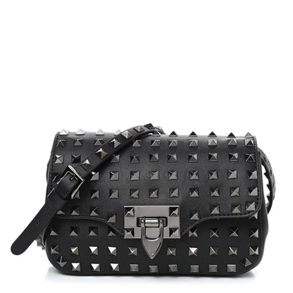 Valentino Garavani Vitello Mini Rockstud All Over Flap Saddle Crossbody Bag Black 1 of 5