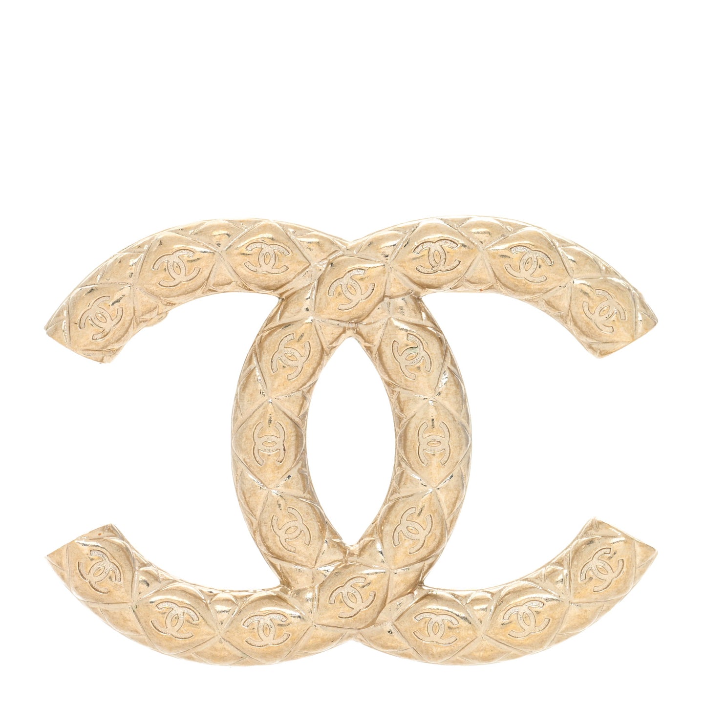 Metal CC Diamond Quilted Brooch Light Gold