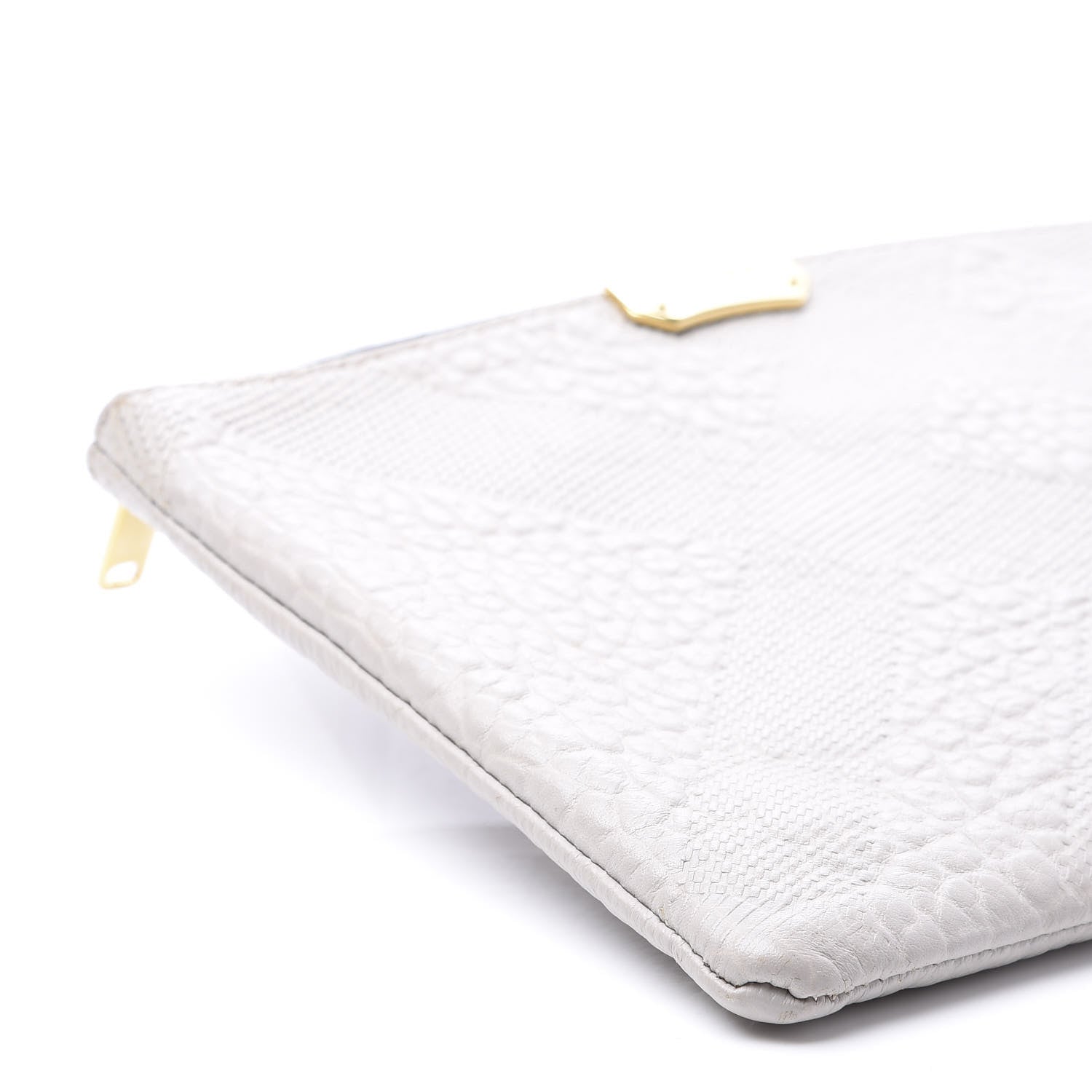 Burberry Signature Grain Calfskin Check Embossed Large Penelope Pouch Stone White 8 of 9