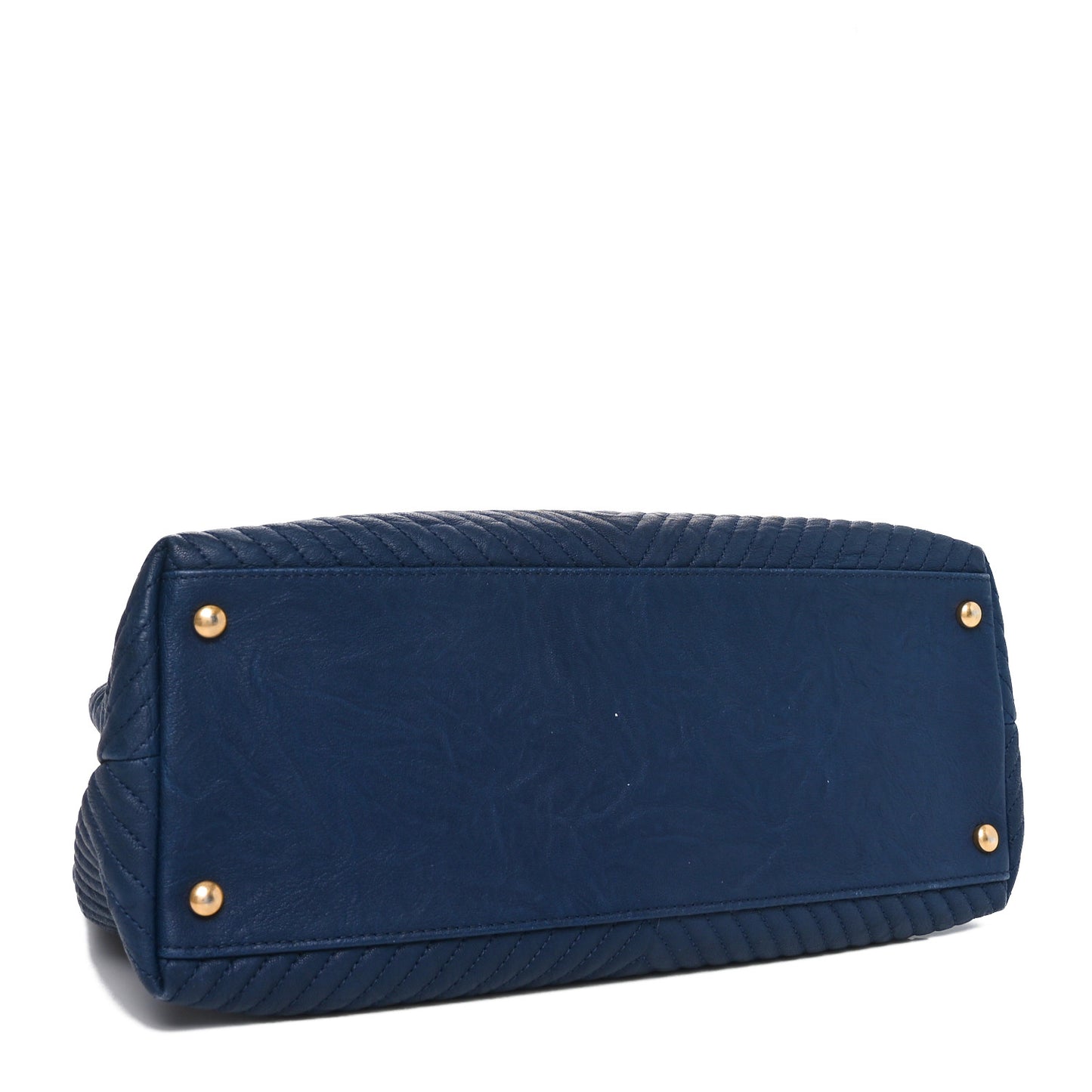 Wrinkled Lambskin Chevron Quilted Surpique Tote Navy Blue
