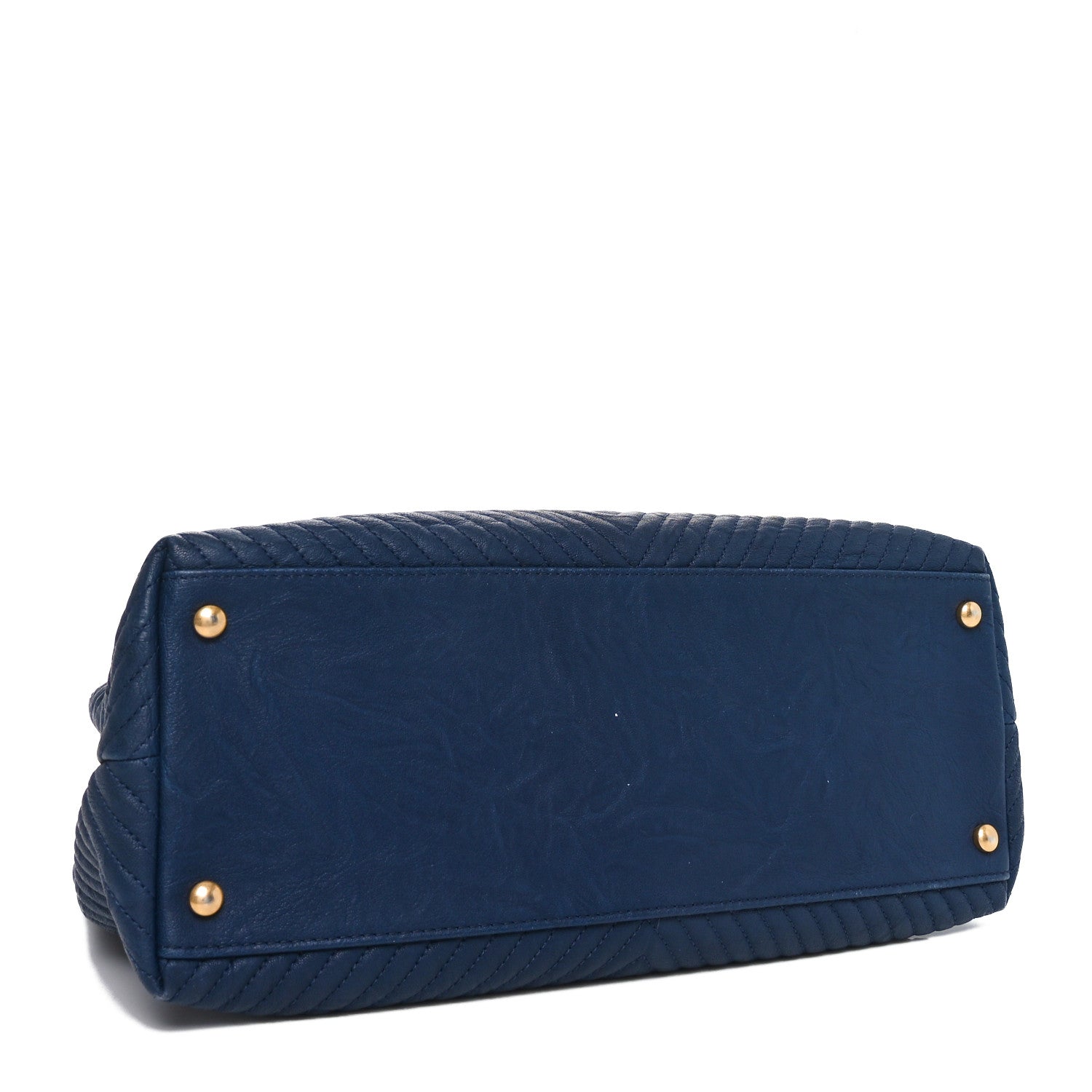 Chanel Wrinkled Lambskin Chevron Quilted Surpique Tote Navy Blue 4 of 10