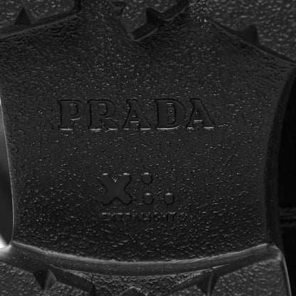 Prada Spazzolato Rois Re-Nylon Metal Triangle Logo Monolith Pouch Pocket 55mm Tall Boots 38.5 Black 7 of 7