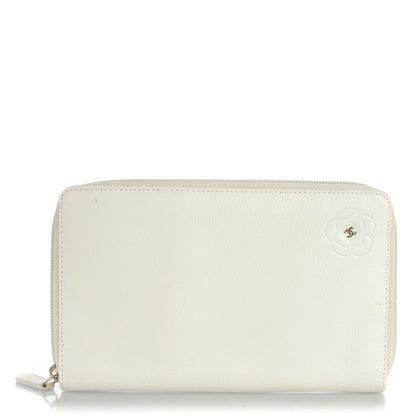 Chanel Goatskin Camellia Embossed Zip Around Wallet White 1 of 9
