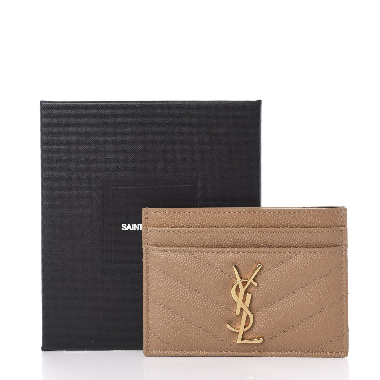 Saint Laurent Grain De Poudre Matelasse Chevron Monogram Credit Card Case Cork 8 of 8