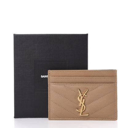 Saint Laurent Grain De Poudre Matelasse Chevron Monogram Credit Card Case Cork 8 of 8