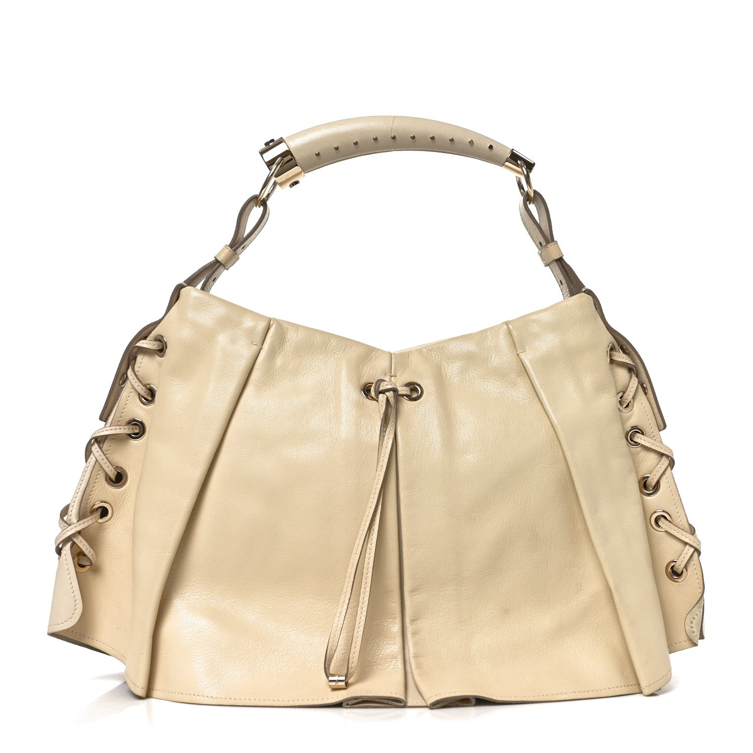 Saint Laurent Calfskin Pleated Mombasa Hobo Off White 1 of 9