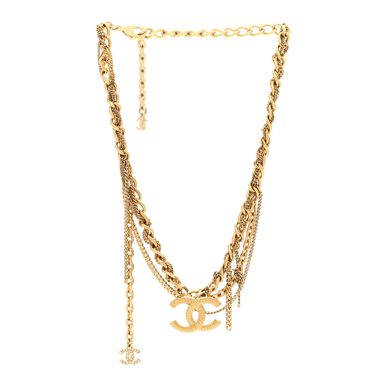 Chanel Metal Chain Link CC Multi Strand Choker Necklace Gold 3 of 5