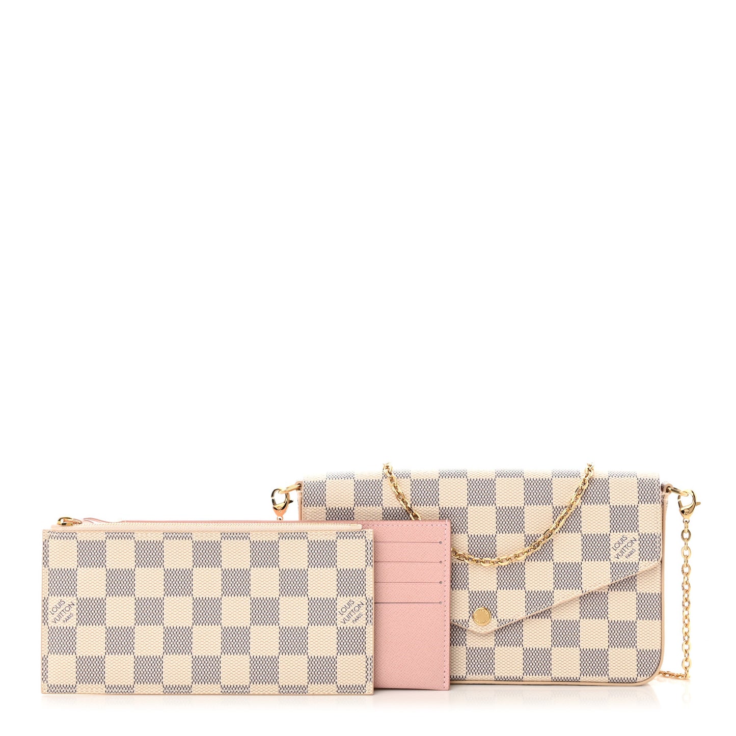 Damier Azur Pochette Felicie Chain Wallet Rose Ballerine