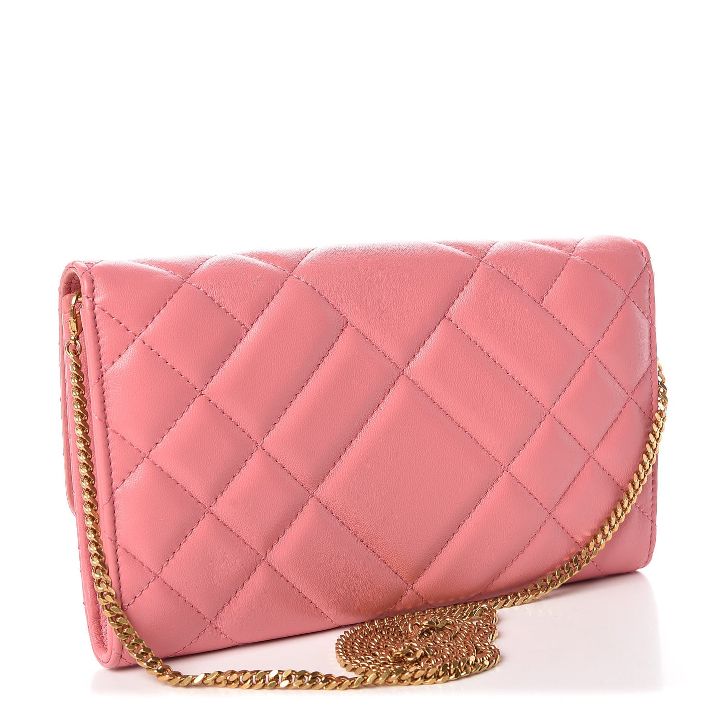 Calfskin Icon Quilted Wallet On Chain Crossbody Pink
