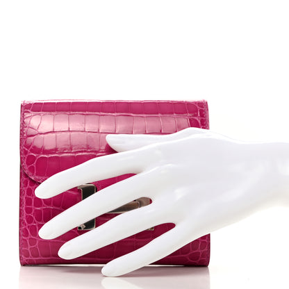 Hermes Shiny Alligator Constance Short Wallet Rose Scheherazade 2 of 7