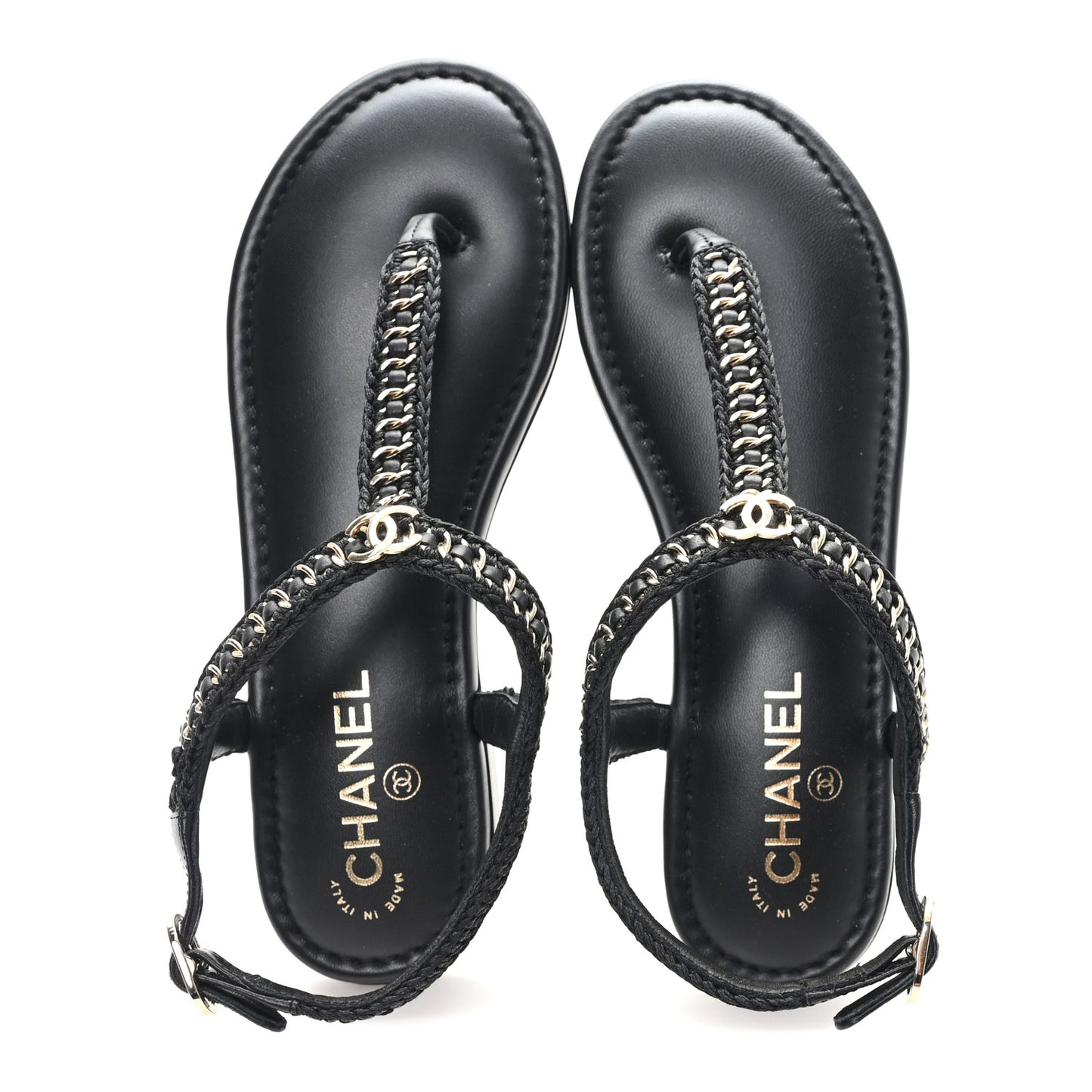 Lambskin Embroidered CC Thong Sandals 39.5 Black