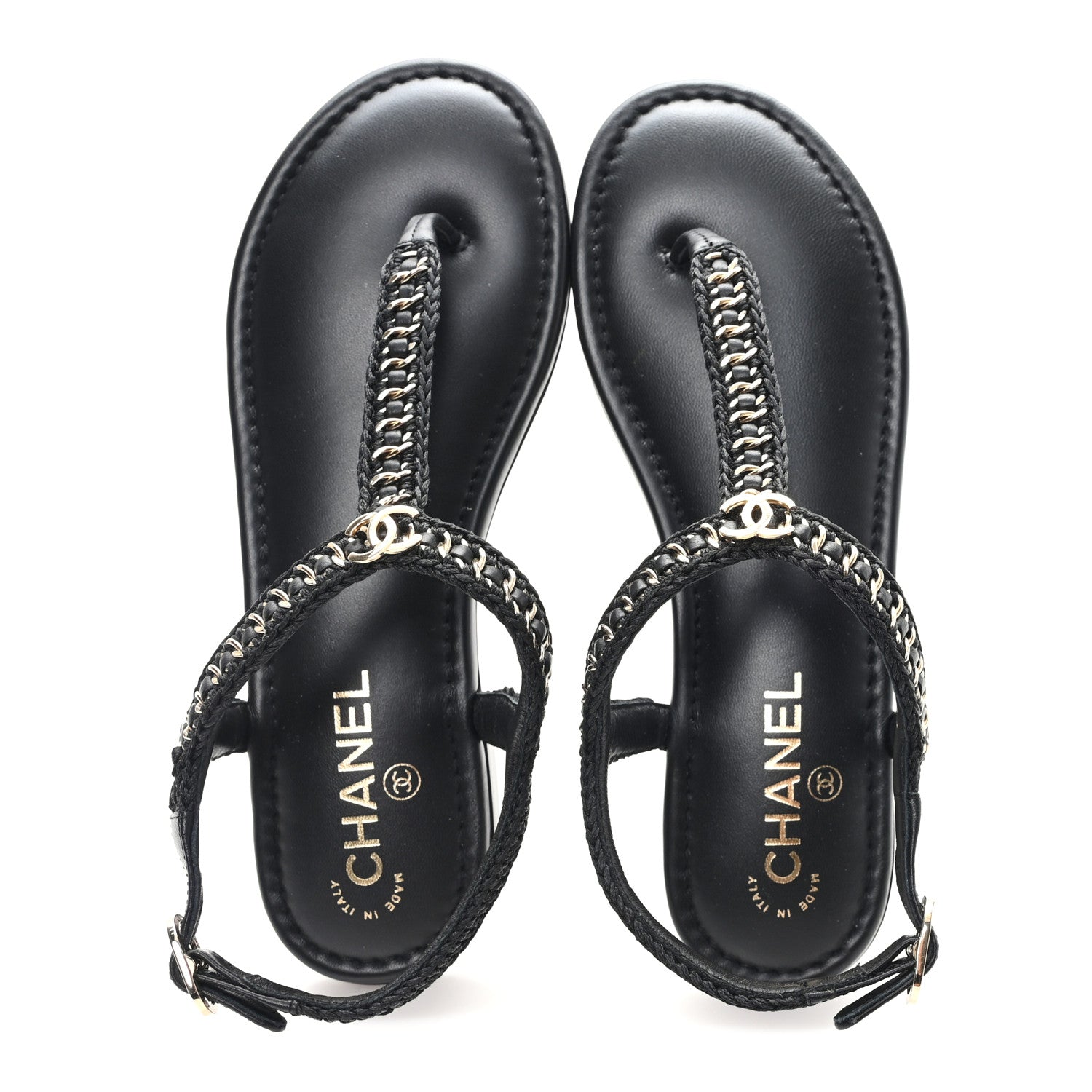 Chanel Lambskin Embroidered CC Thong Sandals 39.5 Black 2 of 10