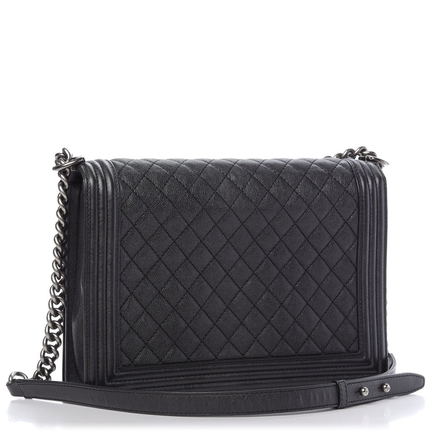 Calfskin Quilted Large Boy Flap Black