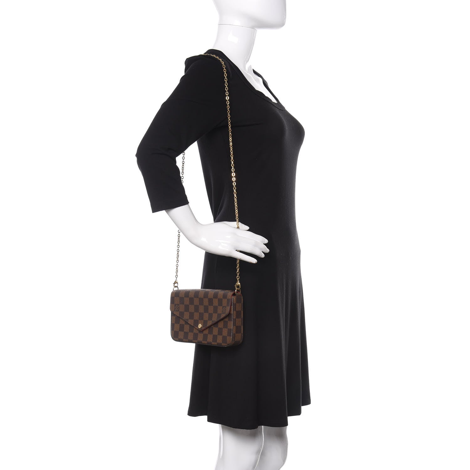 Louis Vuitton Damier Ebene Pochette Felicie Chain Wallet 2 of 12
