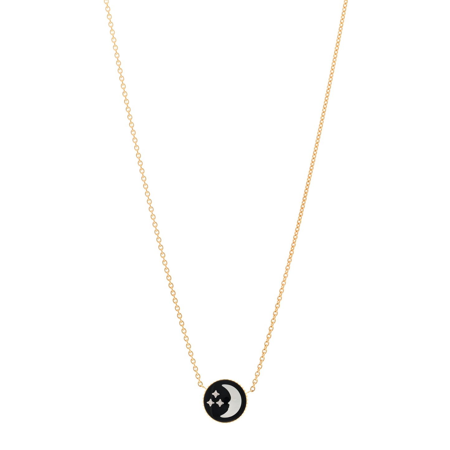 18K Yellow Gold Diamond Black Onyx Mother of Pearl Rose Celeste Pendant Necklace