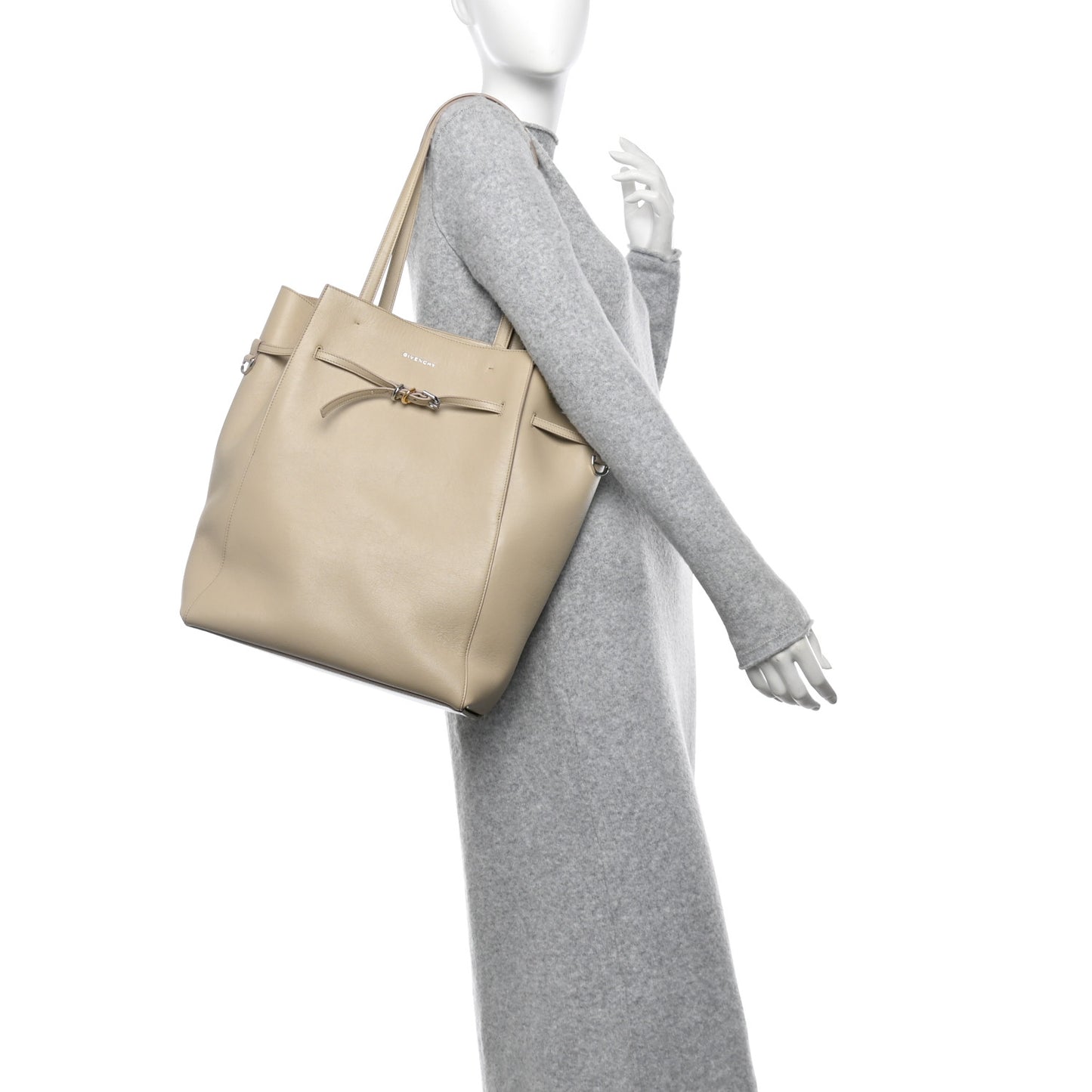 Calfskin Voyou Medium North South Tote Natural Beige