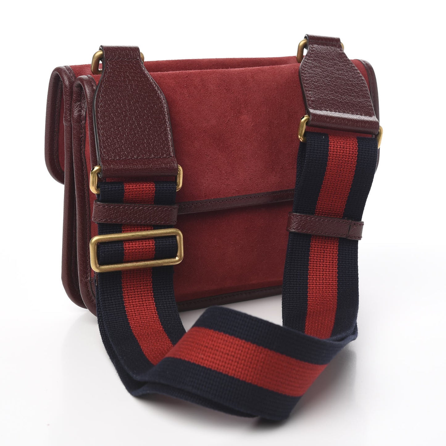 Suede Web Small Neo Vintage Double Flap Messenger Bag Romantic Cherry Chardonnay