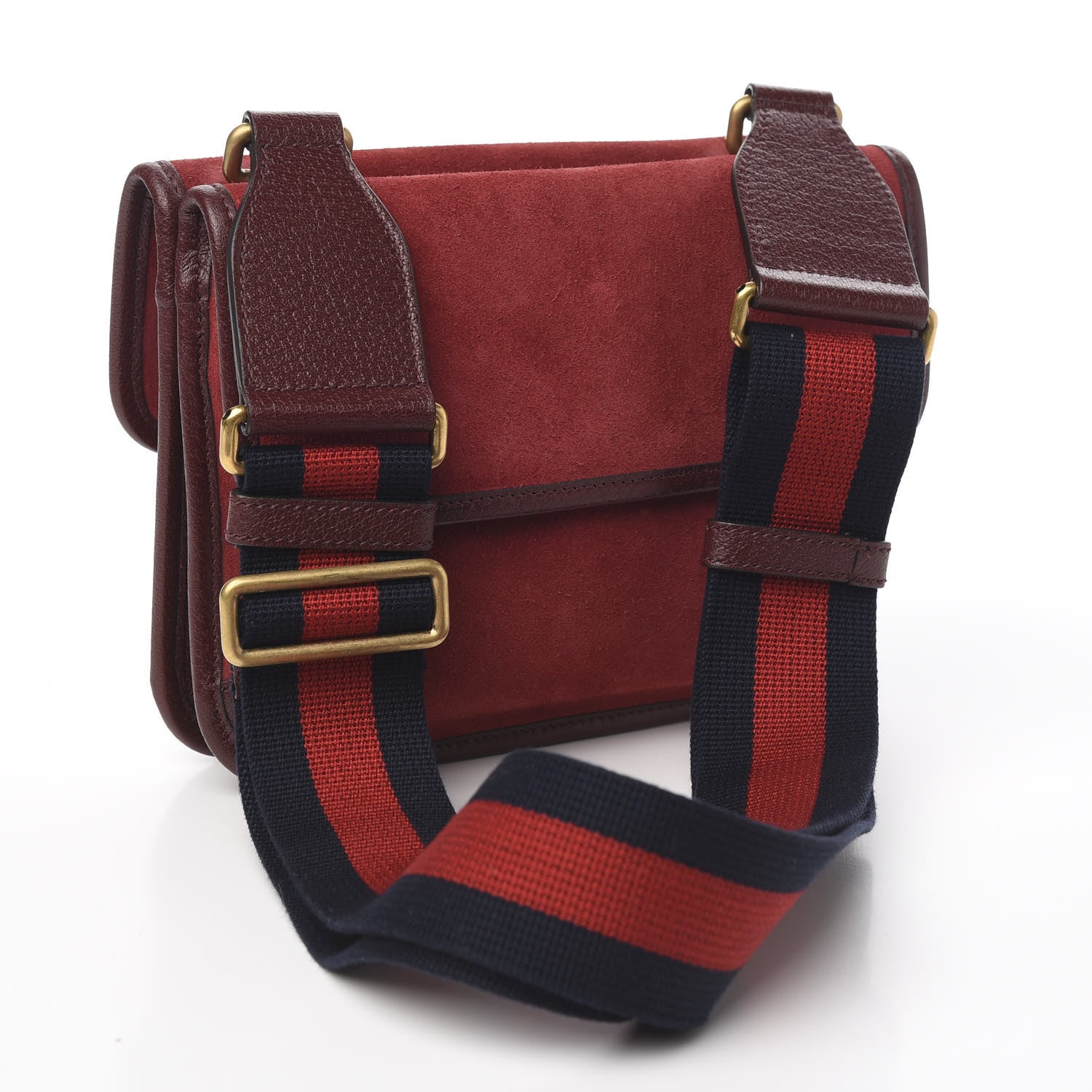 Gucci Suede Web Small Neo Vintage Double Flap Messenger Bag Romantic Cherry Chardonnay 2 of 9
