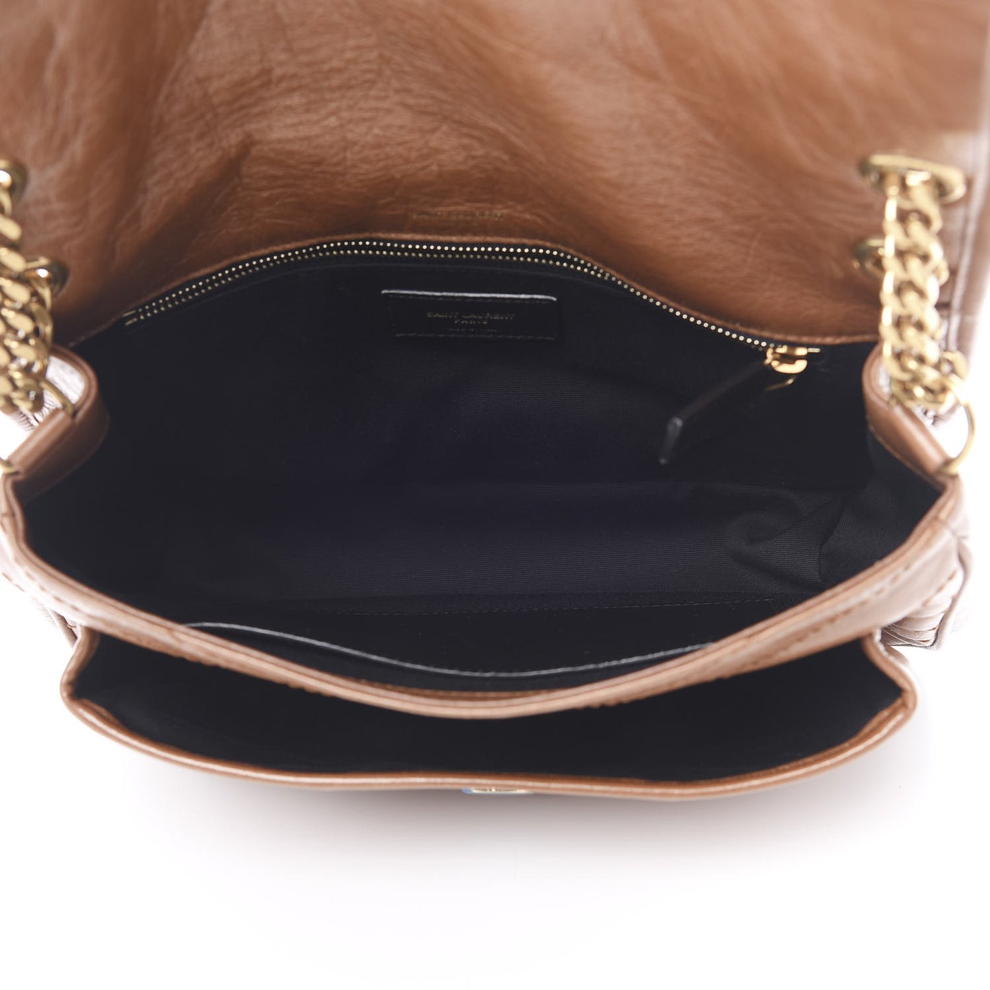 Crinkled Calfskin Matelasse Monogram Medium Niki Chain Satchel Caramel