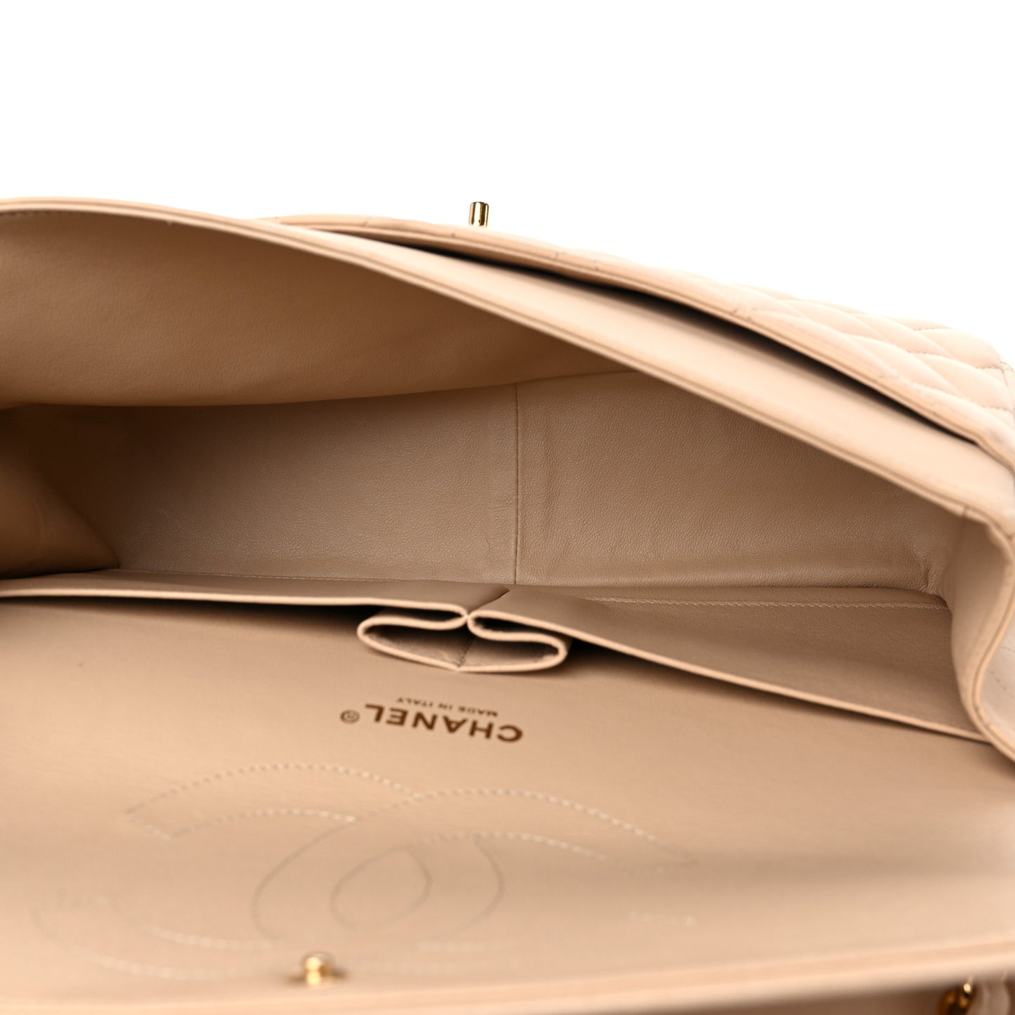 Lambskin Quilted Jumbo Double Flap Beige Clair