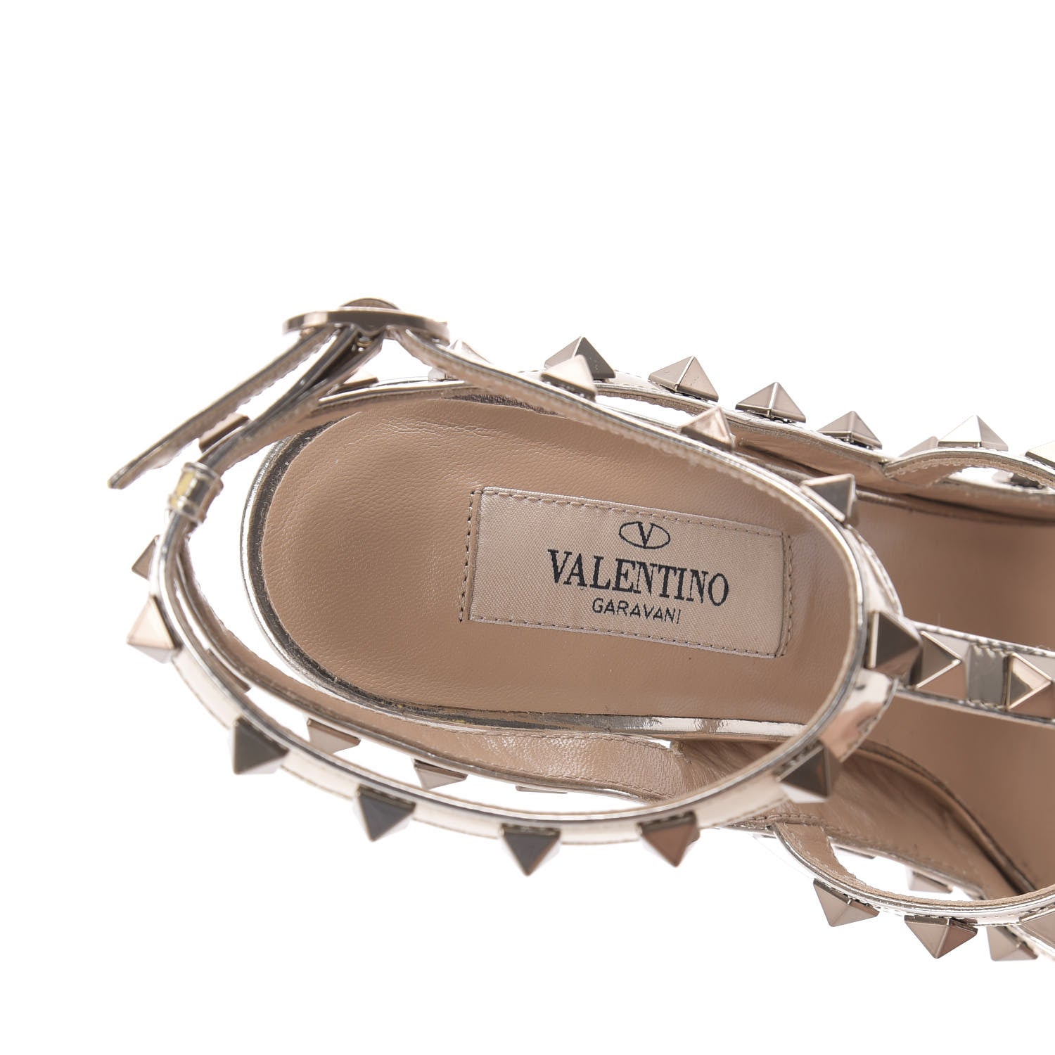 Valentino Garavani Metallic Pebbled Calfskin Patent Rockstud Ankle Strap 100mm Pumps 36 Skin 7 of 8