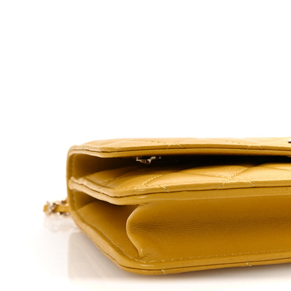 Chanel Lambskin Quilted Top Handle Wallet On Chain WOC Yellow 9 of 11
