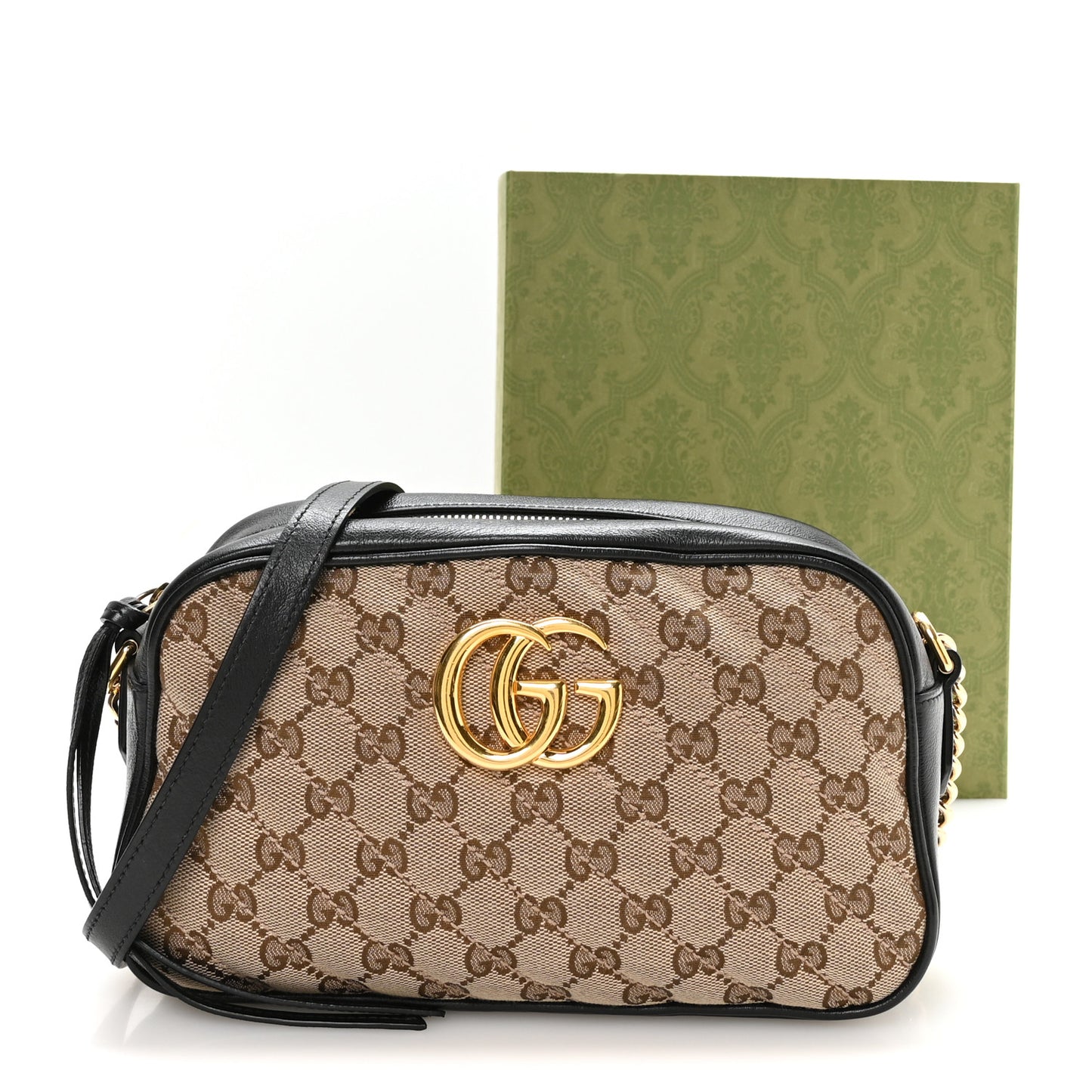 Monogram Matelasse Diagonal Small GG Marmont Chain Shoulder Bag Beige Black