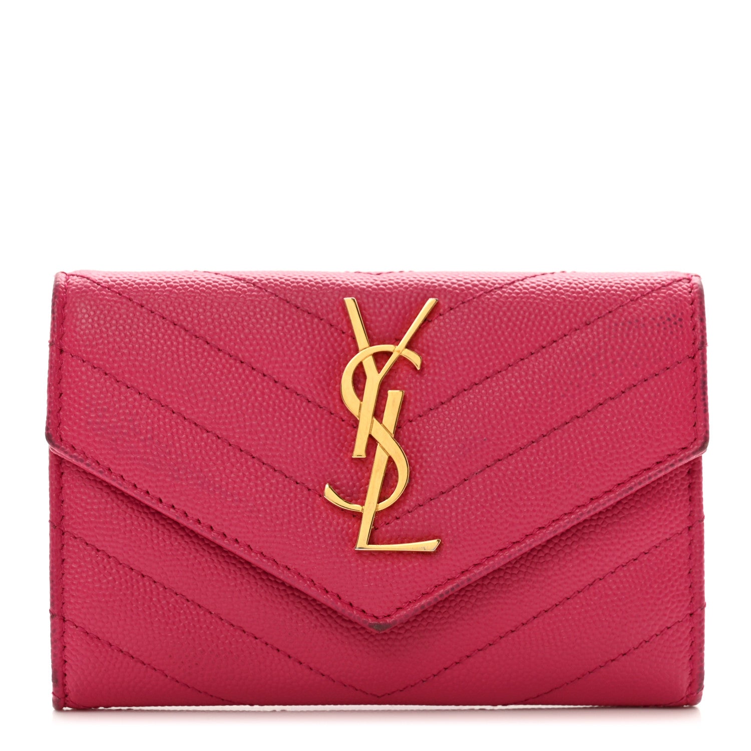 Saint Laurent Grain De Poudre Matelasse Chevron Small Monogram Envelope Wallet Bubblegum 1 of 8