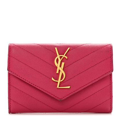 Saint Laurent Grain De Poudre Matelasse Chevron Small Monogram Envelope Wallet Bubblegum 1 of 8