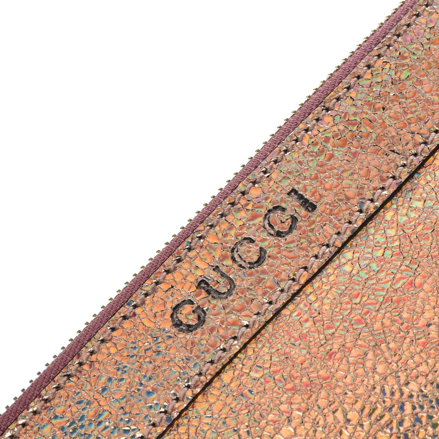 Gucci Metallic Crackled Calfskin Wristlet Salmone 8 of 8