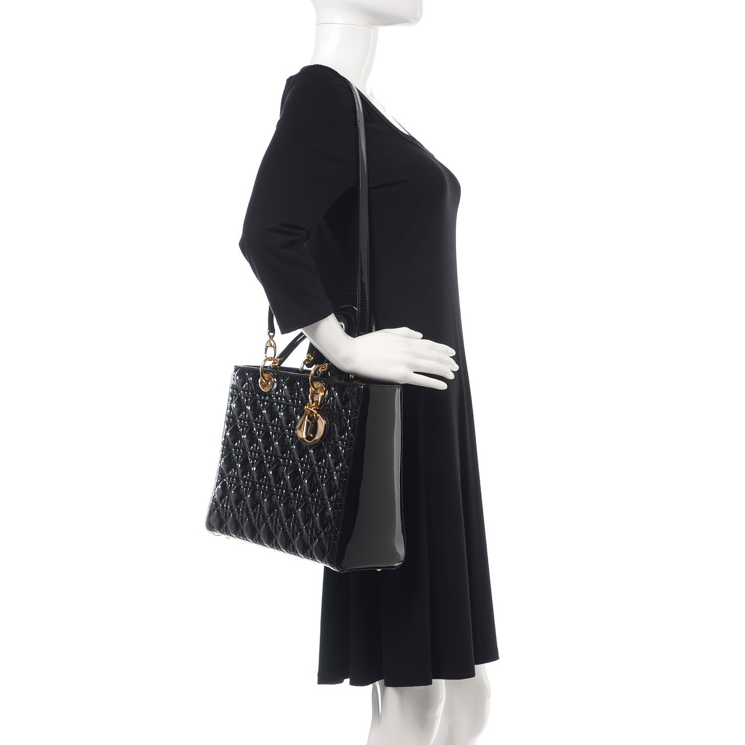 Christian Dior Patent Cannage Large Lady Dior Black 2 of 9